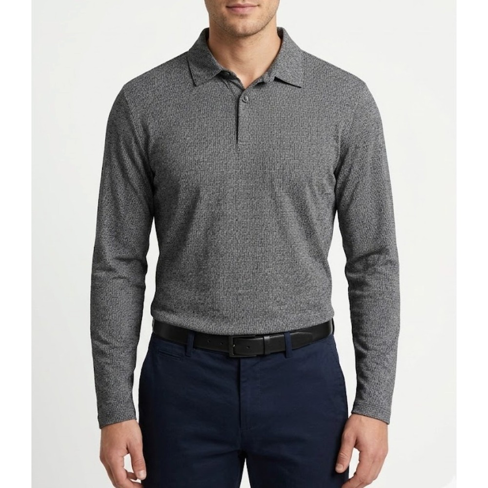 ROBERT BARAKETT Long‎ Sleeve Textured Cotton Polo Shirt